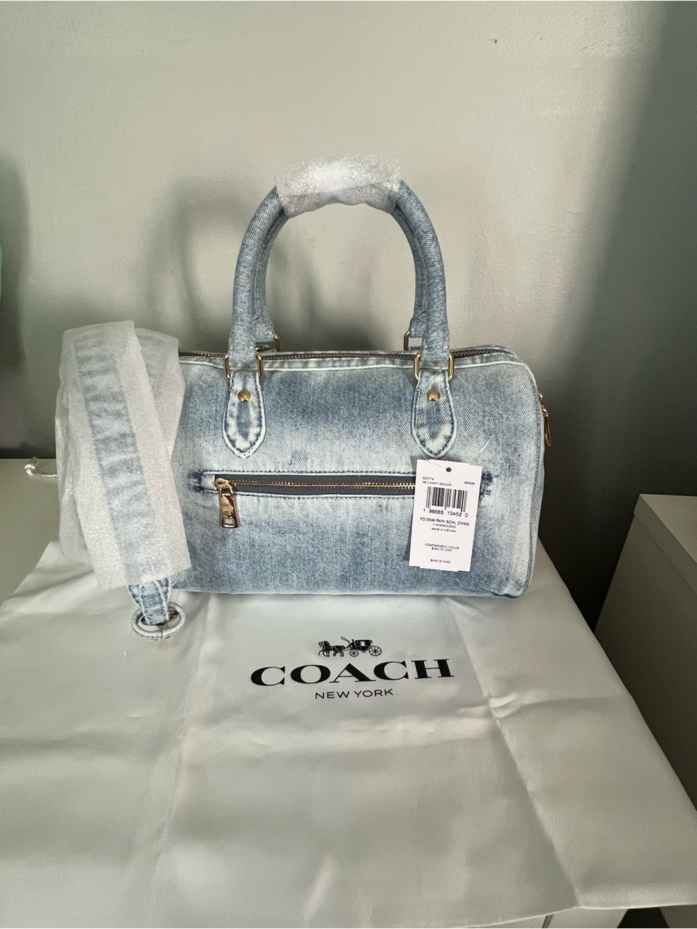 Coach Rowan Satchel Bag In Loved Denim With Charms - Picture 4 of 6